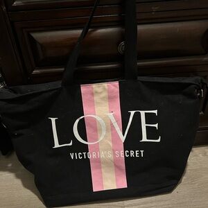 Victoria's Secret Black Tote with Pink and Cream Stripe